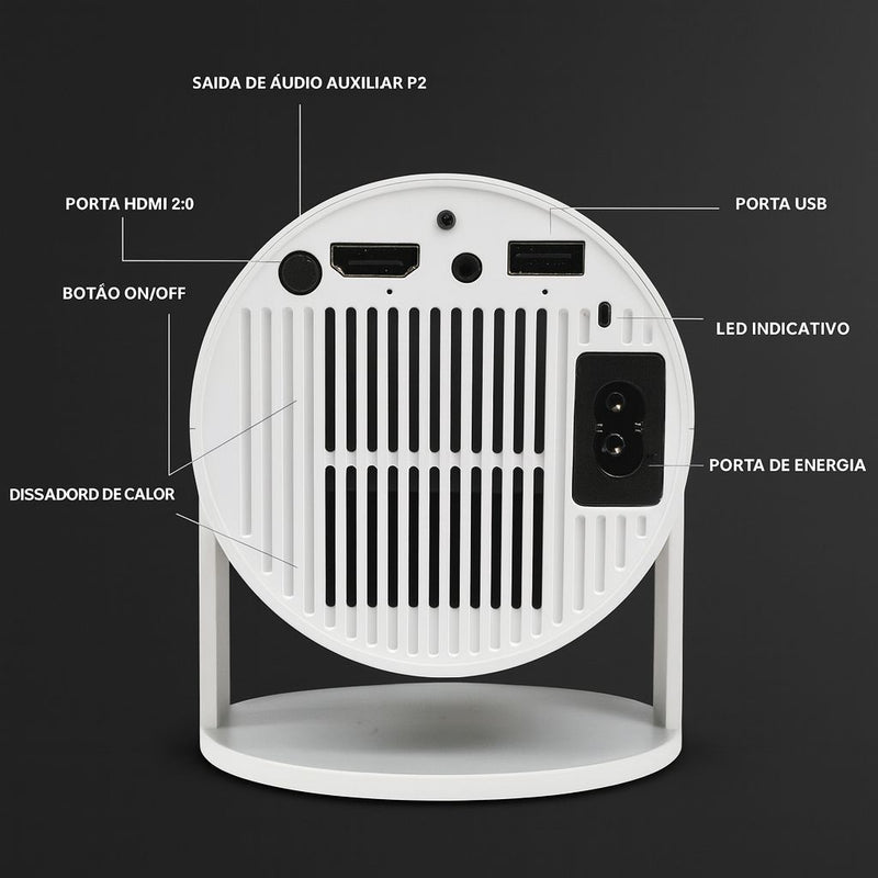 Projetor Smart Portátil Full Hd 4k Bluetooth Wifi Cor Branco Android 11.0 5g TV Cinema em Casa Imagem Nítida Compatível Com Diversos Dispositivos Hy300 Vlx