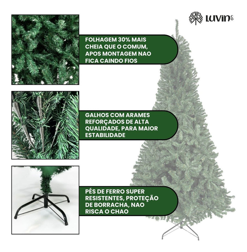 Árvore De Natal Pinheiro Canadense Luxo 2,40m 1500 Galhos Tradicional Verde Imperial Premium Grande Cheia Luvinco