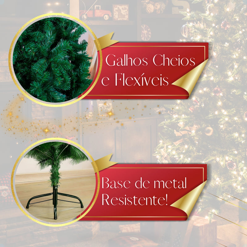 Árvore De Natal 2,10m 1150 Galhos Pinheiro Luxo Grande Verde Cheia Pé De Ferro Galho Grosso 210cm Enfance