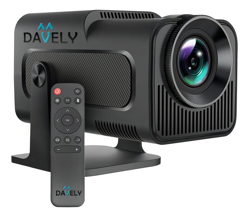 Projetor Hy320 Davely Smart TV Android WiFi6 390 ANSI Lumens Full HD 4K Mini Projetor Portátil Preto com Controle Remoto
