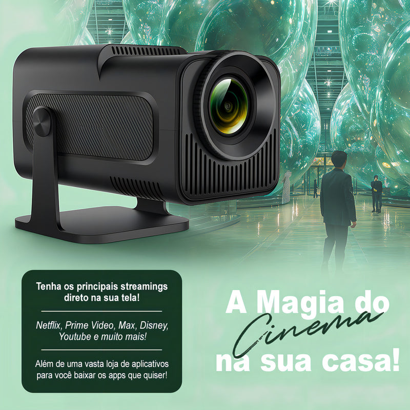 Projetor Hy320 Davely Smart TV Android WiFi6 390 ANSI Lumens Full HD 4K Mini Projetor Portátil Preto com Controle Remoto