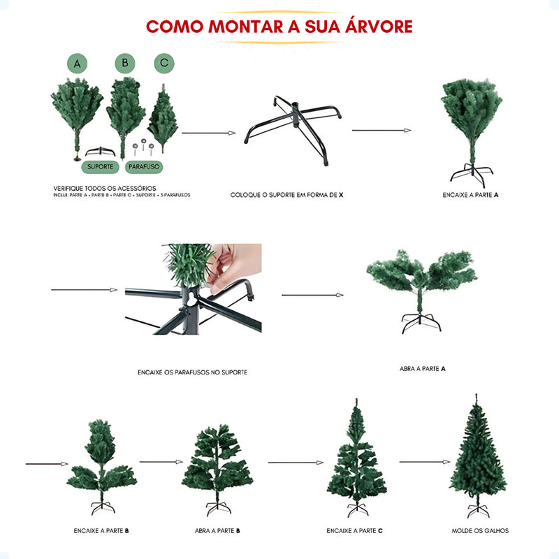 Árvore De Natal 2,10m 1150 Galhos Pinheiro Luxo Grande Verde Cheia Pé De Ferro Galho Grosso 210cm Enfance
