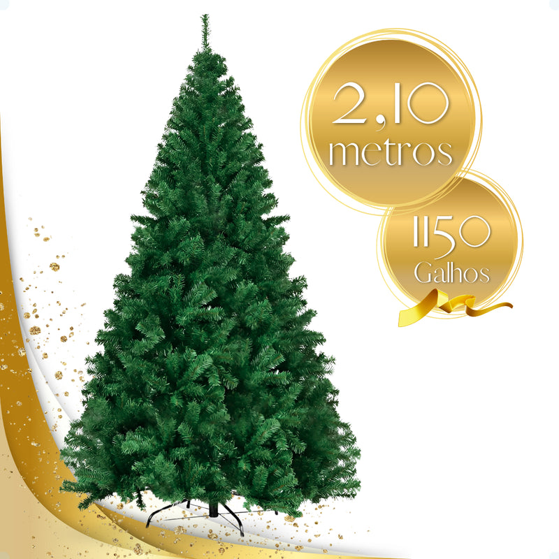 Árvore De Natal 2,10m 1150 Galhos Pinheiro Luxo Grande Verde Cheia Pé De Ferro Galho Grosso 210cm Enfance