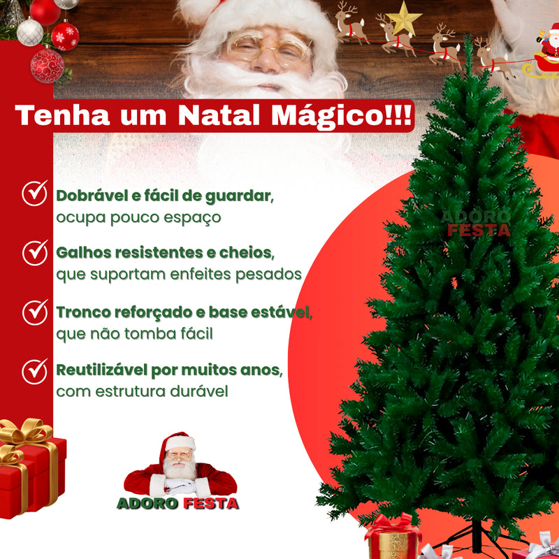 Árvore de Natal Tradicional Pinheiro Verde 1,80m 850 Galhos Cheios Marca Adoro Festa