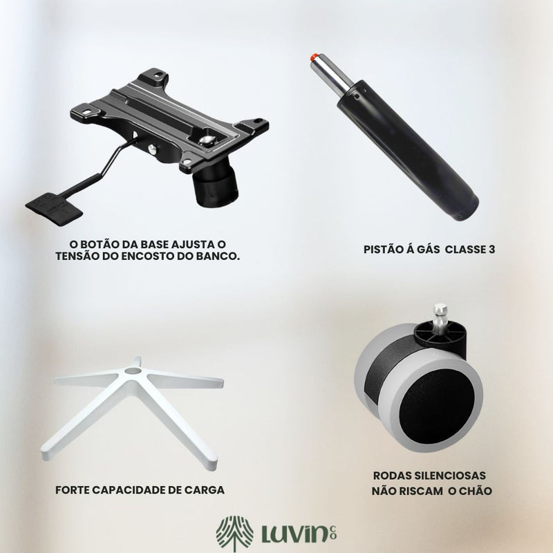 Cadeira Escritório Ergonômica Genebra G500 Luvinco Cor Cinza Com Suporte Lombar estofado mesh