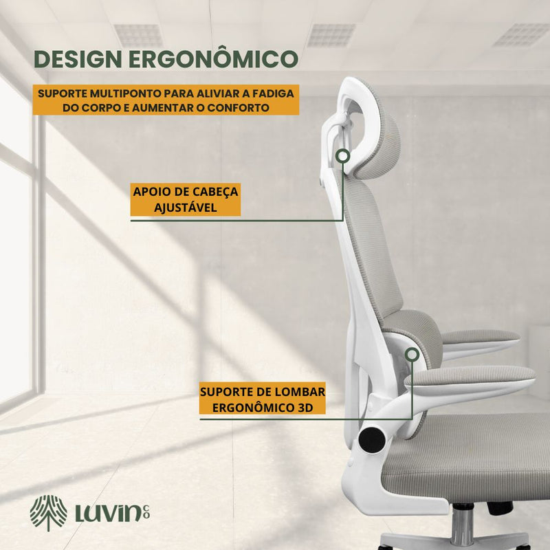 Cadeira Escritório Ergonômica Genebra G500 Luvinco Cor Cinza Com Suporte Lombar estofado mesh