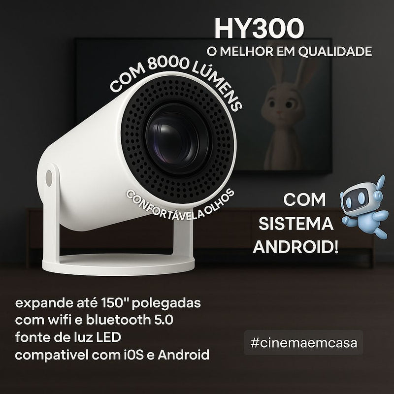 Projetor Smart Portátil Full Hd 4k Bluetooth Wifi Cor Branco Android 11.0 5g TV Cinema em Casa Imagem Nítida Compatível Com Diversos Dispositivos Hy300 Vlx