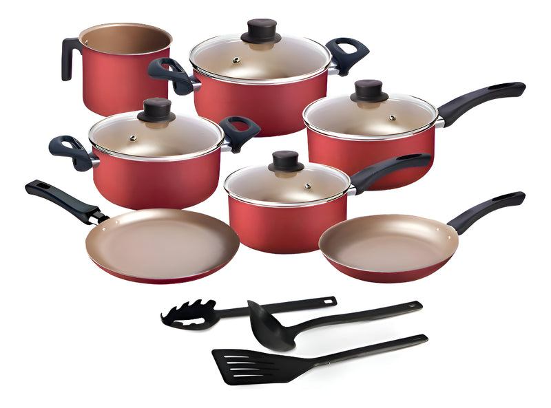 Jogo De Panelas Remaza Cereja Antiaderente - 10 Peças Cor Vermelho