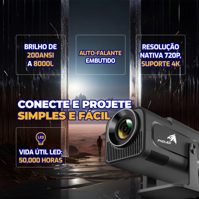 Mini Projetor Hy320 Pholex Smart 4k Android 11 Wi-fi Bluetooth Cinema Preto