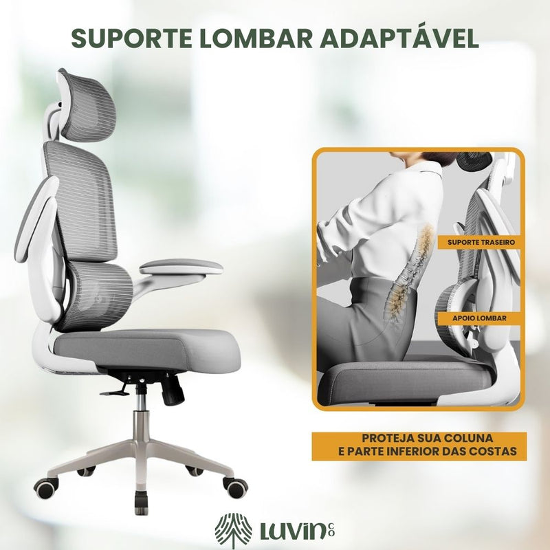 Cadeira Escritório Ergonômica Genebra G500 Luvinco Cor Cinza Com Suporte Lombar estofado mesh