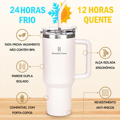 Copo Térmico Gigante 1,2l Inox Com Tampa E Inox Canudo