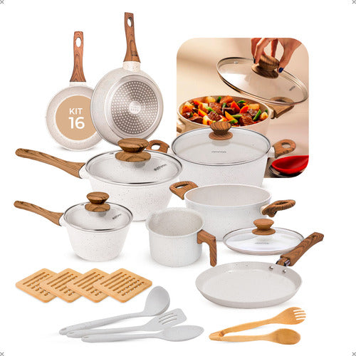 Jogo De Panelas Antiaderente Indução Cerâmica Atoz 16 Peças