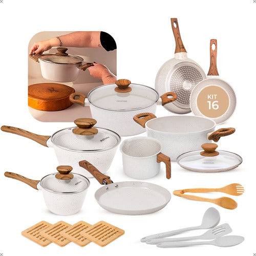Jogo De Panelas Antiaderente Indução Cerâmica Atoz 16 Peças