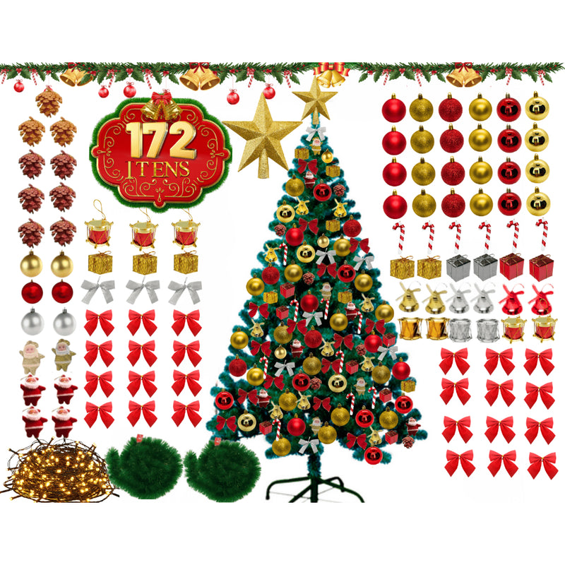 Árvore Natal Completa Kit Decoração Enfeites 60cm 120cm150cm 180cm 210cm Grande Cheia Verd Pisca LED