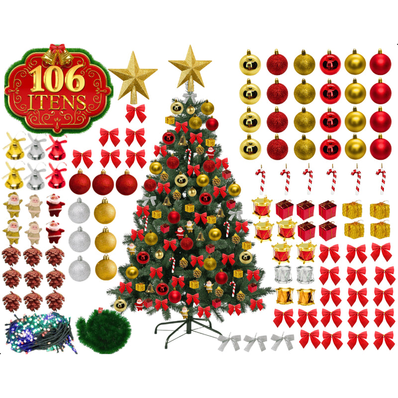 Árvore Natal Completa Kit Decoração Enfeites 60cm 120cm150cm 180cm 210cm Grande Cheia Verd Pisca LED