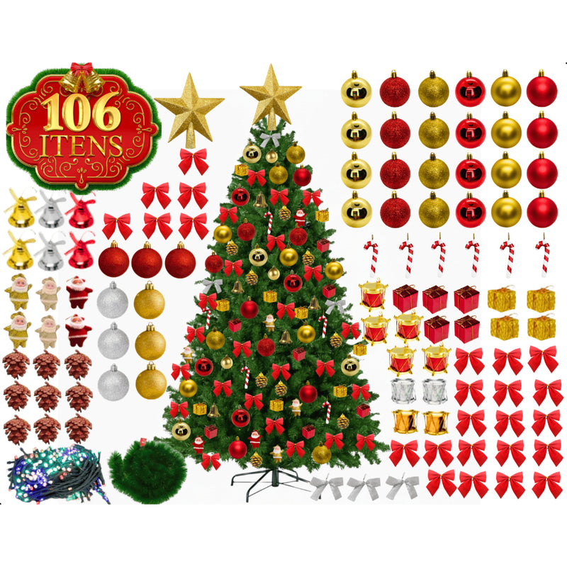 Árvore Natal Completa Kit Decoração Enfeites 60cm 120cm150cm 180cm 210cm Grande Cheia Verd Pisca LED