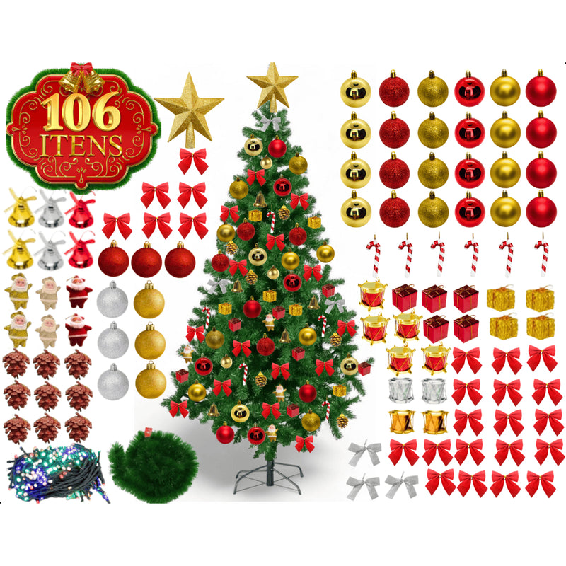 Árvore Natal Completa Kit Decoração Enfeites 60cm 120cm150cm 180cm 210cm Grande Cheia Verd Pisca LED